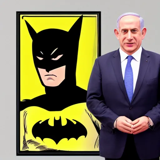 Prompt: a portrait of benjamin netanyahu wearing batman's mask