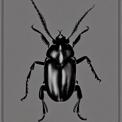 Image similar to beetle, black and white, botanical illustration