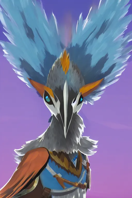 Image similar to an in game portrait of revali from the legend of zelda breath of the wild, breath of the wild art style.