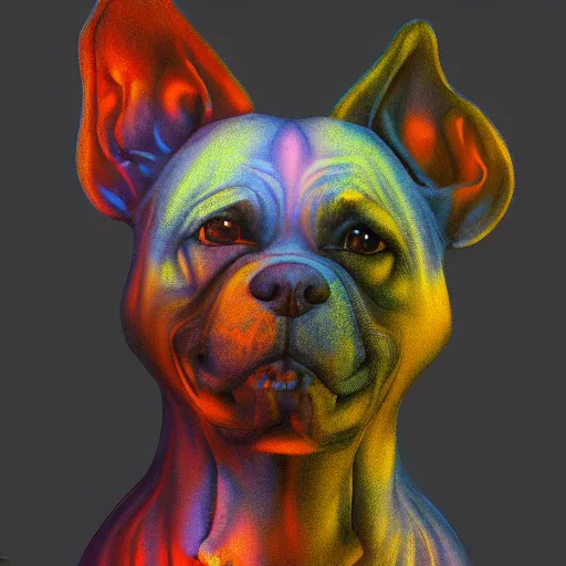 Image similar to portrait of a dog in james jean style, vfx art, unreal engine render, claymation style, colourful, volumetric light, digital painting, digital illustration, dramatic light,