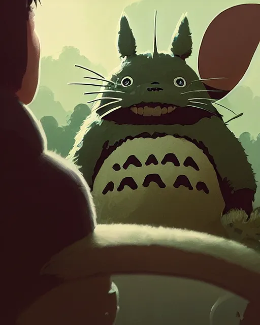 Image similar to highly detailed vfx portrait of totoro as terminator, stephen bliss, unreal engine, greg rutkowski, loish, rhads, beeple, makoto shinkai and lois van baarle, ilya kuvshinov, rossdraws, tom bagshaw, alphonse mucha, global illumination, detailed and intricate environment