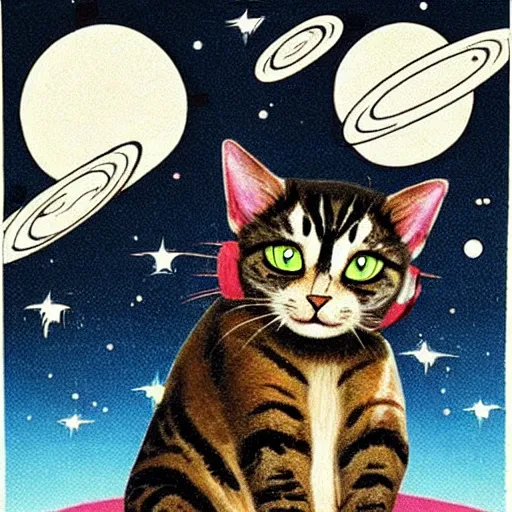 Prompt: ( very giant ) sci - fi cat!, in space ( about to eat the earth )