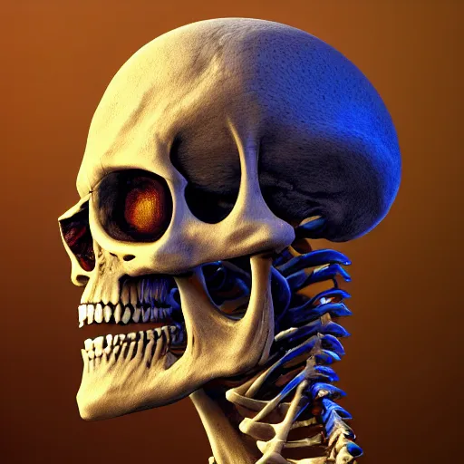 Image similar to hyperdetailed skeleton head with blue human eyes, human eyes, symetry, golden ratio, intricate, detailed, volumetric lighting, scenery, digital painting, highly detailed, artstation, sharp focus, illustration, detailed vectorart