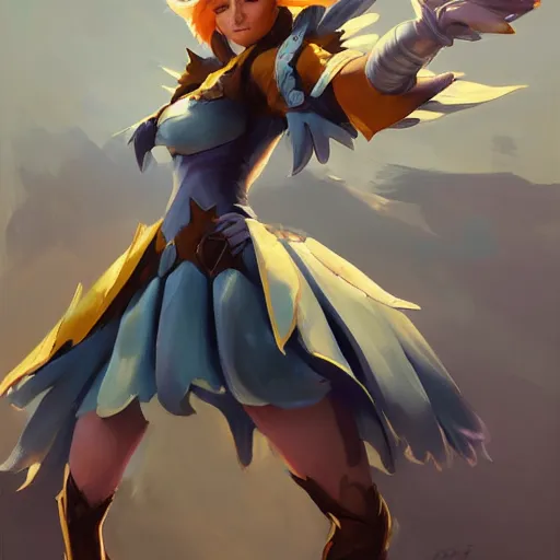 Image similar to greg manchess portrait painting of partially armored ahri from league of legends as overwatch character, medium shot, asymmetrical, profile picture, organic painting, sunny day, matte painting, bold shapes, hard edges, street art, trending on artstation, by huang guangjian, gil elvgren, ruan jia, randy vargas, greg rutkowski