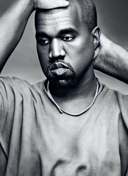 Prompt: kanye west photoshoot, annie leibovitz, posing, style, vogue magazine, highly realistic. high resolution. highly detailed. dramatic. 8 k. 4 k.