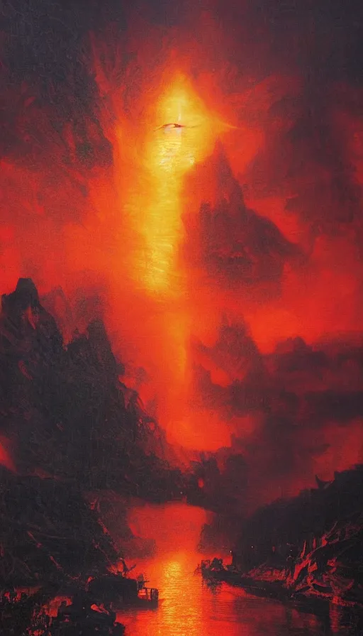 Image similar to jeff bezos'face close up on the apocalypse now poster, red sunset, snake river in the jungle, black helicopters, air brush, oil paint, radiant light, caustics, heroic, bright iridescent light, by gaston bussiere, by bayard wu, by greg rutkowski, by maxim verehin