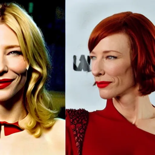 Image similar to Cate Blanchett instead of John Travolta in Pulp Fiction