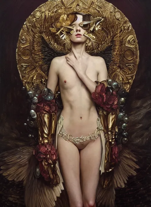 Image similar to highly detailed oil painting | very intricate | cinematic lighting | award - winning | swan warrior high couture by alexander mcqueen | by roberto ferri, by tom bagshaw, by j. c. leyendecker and klimt, american romanticism, by austin osman spare, artstation, cgsociety, official art, octane