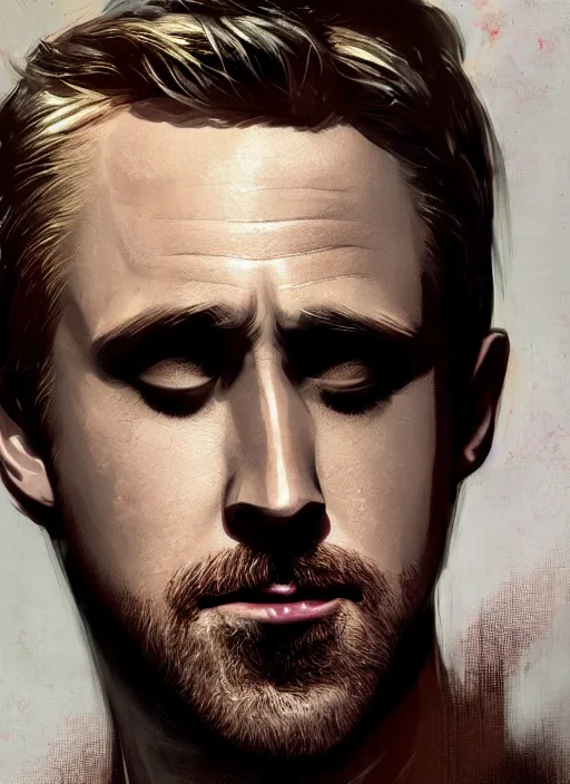 Prompt: portrait of ryan gosling, marvel comics, dark, intricate, highly detailed, smooth, artstation, digital illustration by ruan jia and mandy jurgens and artgerm and wayne barlowe and greg rutkowski and frank frazetta