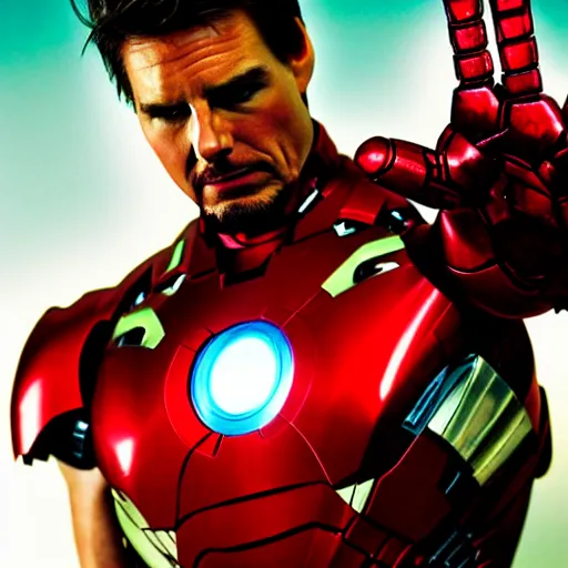 Prompt: A photo of Tom Cruise wearing as Iron man suit, head shoot, promo shot, highly detailed, sharp focus, kodak film, outdoor, dynamic lighting