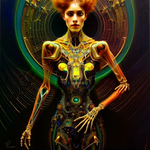 Image similar to extremely psychedelic beautiful cyborg virus infected by night. intricate, elegant, highly detailed, extremely lifelike photorealistic digital painting, artstation. steichen, gaston bussiere, tom bagshaw, cyberpunk alphonse mucha. totally elegant. anatomically correct. sharp focus. black and gold. surreal lush hallucination