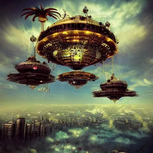 Image similar to flying city in a flower, sky, steampunk!!!, fantasy art, steampunk, masterpiece, octane