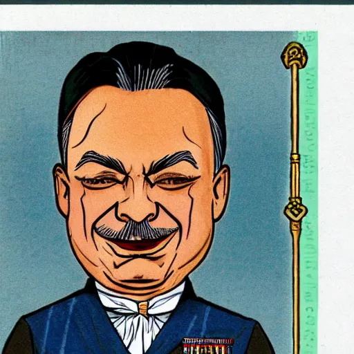 Image similar to id photo of a viktor orban in emperor outfit, art by peter sato