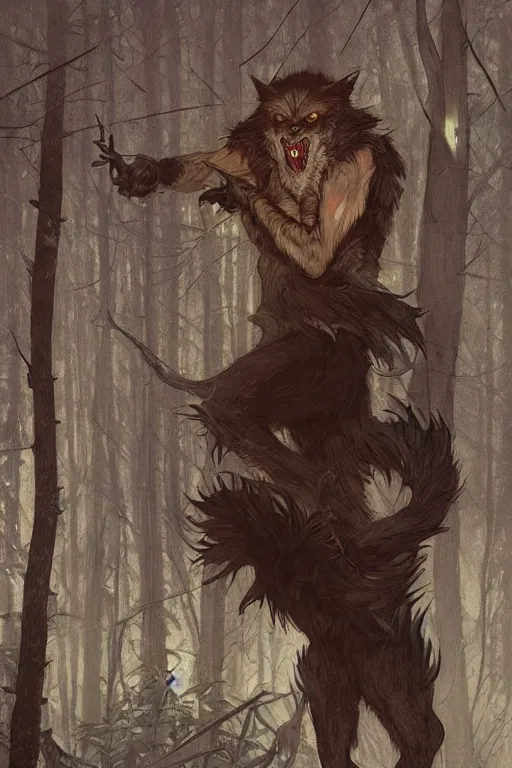 Three werewolves at night forest mtg fantasy art