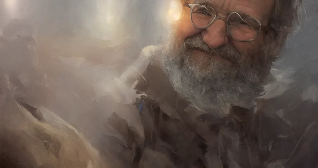 Image similar to robin williams is god, heaven, portrait, intricate, detailed, volumetric lighting, scenery, digital painting, highly detailed, artstation, sharp focus, illustration, concept art, ruan jia, steve mccurry