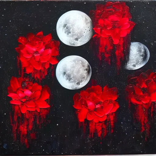 Image similar to rain, moon, knight and princess, oil painting, red and black, bloom, detailed, coherent like dalle 2