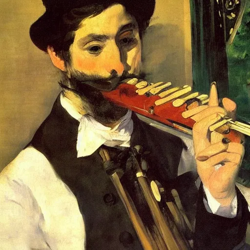 Image similar to an oil painting of the flute player by Manet