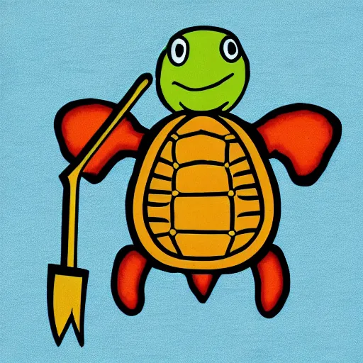 Image similar to an evil turtle holding a shovel