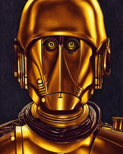 Image similar to portrait of c - 3 po by greg rutkowski in the style of egon schiele