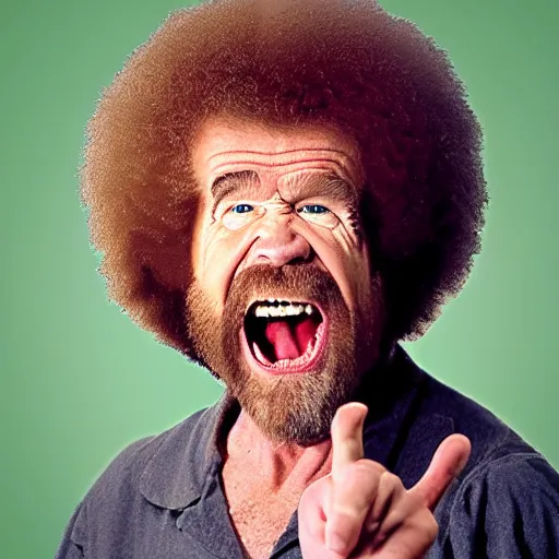 Prompt: angry screaming bob ross with a really long neck