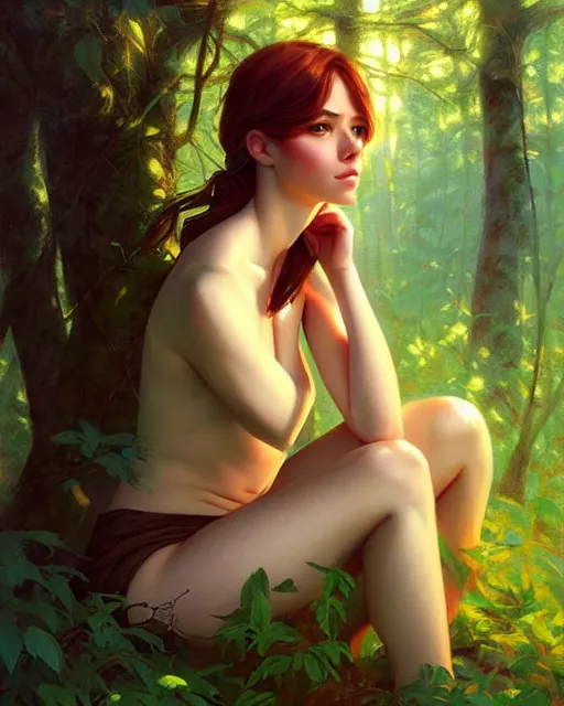 Image similar to stylized portrait of an artistic pose, composition, young forest nymph surrounded by nature, realistic shaded, fine details, realistic shaded lighting poster by ilya kuvshinov, magali villeneuve, artgerm, jeremy lipkin and michael garmash and rob rey