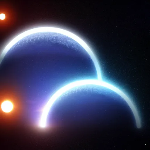 Image similar to hexagon sun shields floating in space, earth in foreground, unreal engine, digital art, solar eclipse, seen from earth