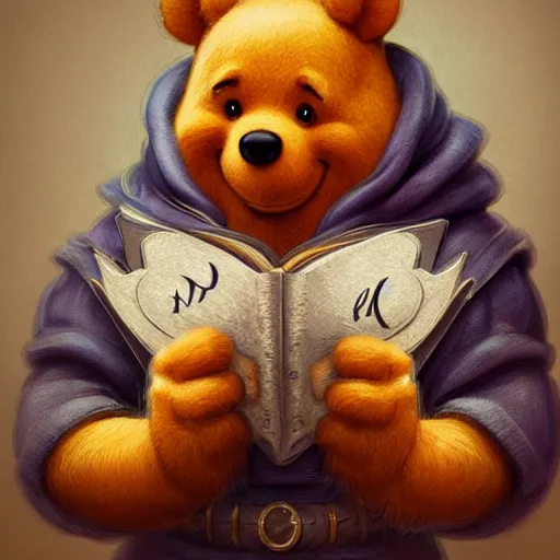 Image similar to a portrait of winnie the poo as a wizard, upper half portrait, urban motifs, intricate, elegant, highly detailed, digital painting, trending on artstation, concept art, smooth sharp focus, illustration, art by artgerm and greg rutkowsk