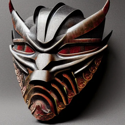 Image similar to shinobi half mask, dragon motive, render, highly detailed, ornamental, sengoku period