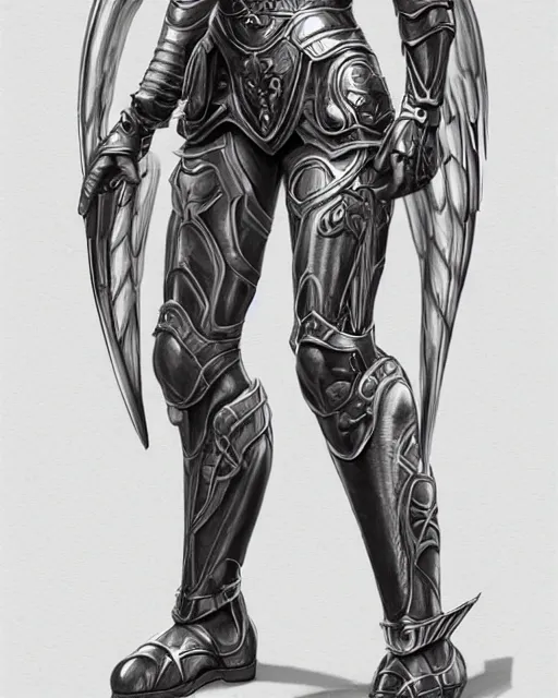 Image similar to completely frontal and centre blueprint schematics design of an empty armour of an angel warrior, focus on the pants and boots with graved runes, close-up on legs, highly detailed, digital painting, artstation, concept art, smooth, sharp focus, illustration, art by Artgerm and Hajime Sorayama