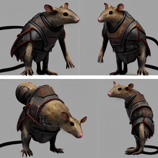 Prompt: Rat with mechanic armor, realistic, studio lighting, unreal engine, photorealistic, detailed