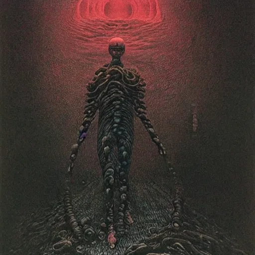 Image similar to a horrifying eldritch man by Beksinski and Junji Ito