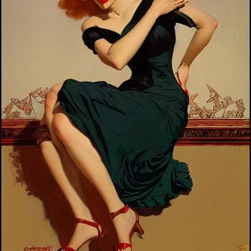 Prompt: portrait of a beautiful woman, intricate, elegant, highly detailed, by gil elvgren, greg manchess, mucha