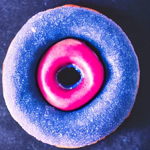 Prompt: Perfectly circular donut!!!!! in the style of a blueberry!!!!!!, blueberry donut!!!!, trending on artstation, 4k, 8k, professional photography, overhead shot, 35mm lens