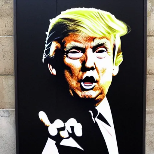 Image similar to donald trump by banksy, wall art, banksy,