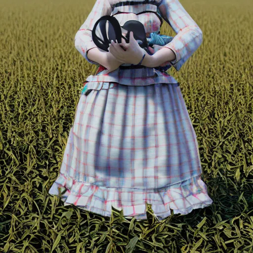 Image similar to cute fumo plush of a farmer girl, symmetry, vray