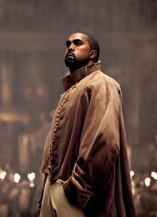 Image similar to portrait kanye west as emperor napoleon in django unchained, splash art, movie still, cinematic lighting, long lens, shallow depth of field, bokeh, anamorphic lens flare, 8 k, hyper detailed, 3 5 mm film grain