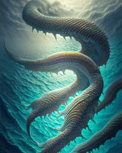 Prompt: a hyper - detailed 3 d render of aquatic creatures of the cresting waves, surrealism!!!!! surreal concept art, lifelike, photorealistic, digital painting, aesthetic, smooth, sharp focus, artstation hd, by greg rutkowski, klimt and nixeu and ian sprigger and wlop and krenz cushart,,