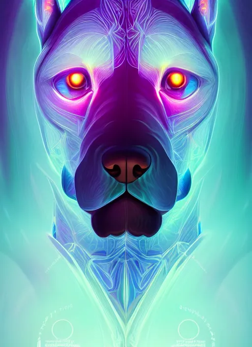 Image similar to symmetry!! product render poster vivid colors divine proportion dog, scifi, glowing fog intricate, elegant, highly detailed, digital painting, artstation, concept art, smooth, sharp focus, illustration, art by artgerm