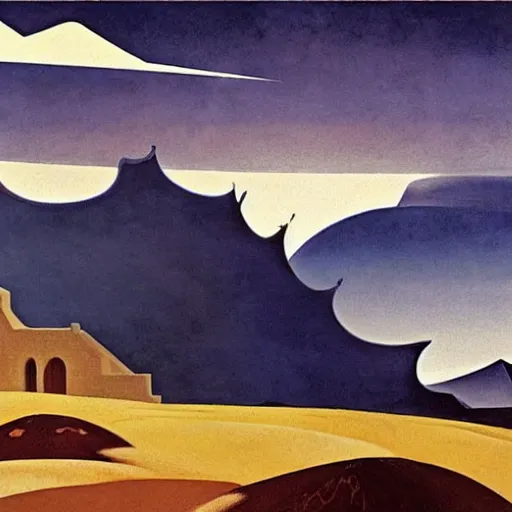 Prompt: an illustration of a white castle in a desertic landscape surrounded by mountain, stylised storm, by nicholas roerich, by frank frazetta by georgia o keeffe by frederick william elwell, by hans emmenegger, by eyvind earle highly detailed, realistic, outline, line work, fantasy, oriental, stylised flat colors, animation