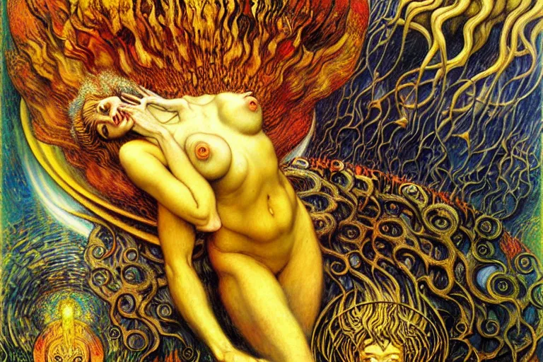 Image similar to Divine Chaos Engine by Karol Bak, Jean Delville, William Blake, Gustav Klimt, and Vincent Van Gogh, symbolist, visionary