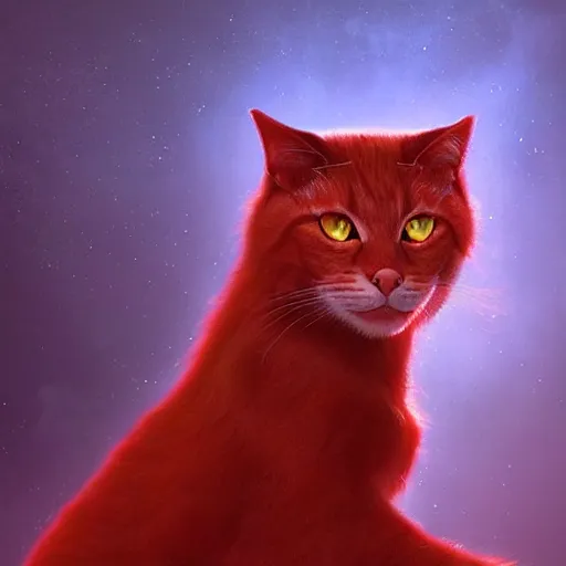 Image similar to portrait of a beautiful red cat celestial background, fantasy, highly detailed, cinematic lighting, digital art painting by artgem and greg rutkowsk, trending on artstation, very very beautiful, very attractive