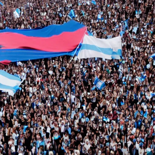 Image similar to Lady Gaga as president, Argentina presidential rally, Argentine flags behind, bokeh, giving a speech, detailed face, Argentina