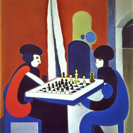 Image similar to An oil painting by Matisse of a humanoid robot playing chess