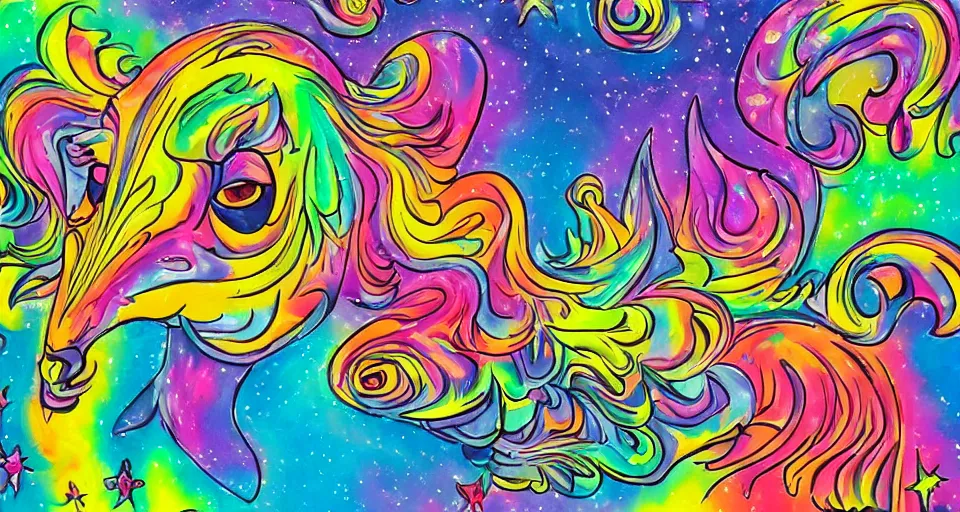 Image similar to lisa frank painting in the style of bosch