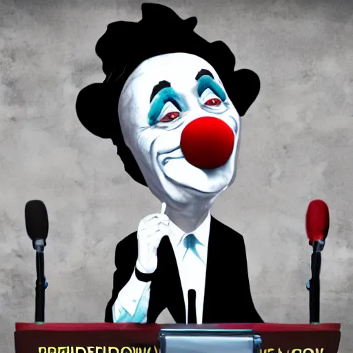 Image similar to president clown giving a speech in television