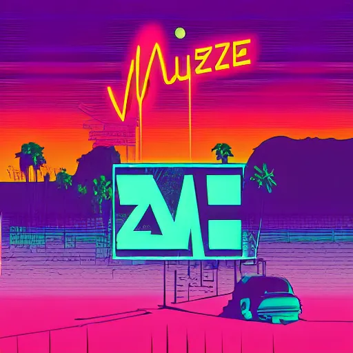 Prompt: Album cover for Muze, in Retrowave style