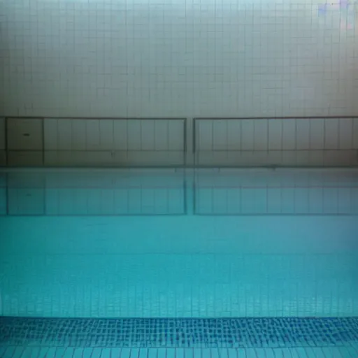 Image similar to Beautiful 2000s phone-camera , soft liminal Photograph inside an infinite infinite foggy empty pool