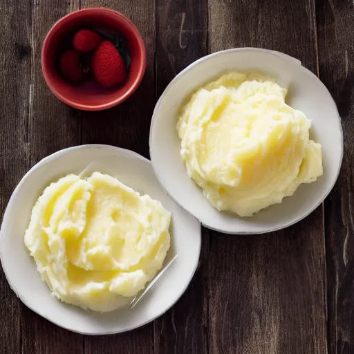 Prompt: Pillowy mounds of mashed potatoes