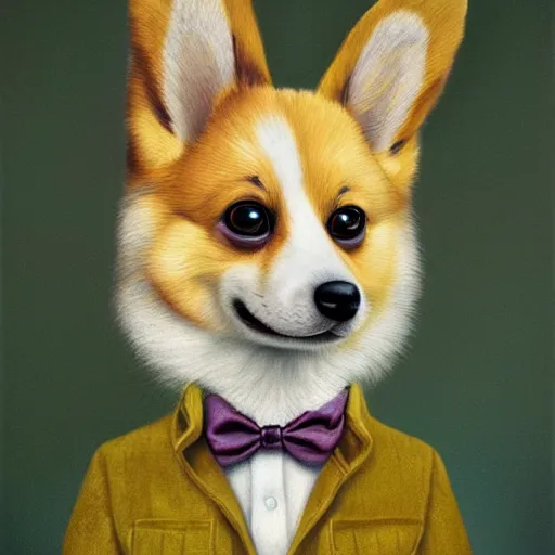 Prompt: A portrait of a corgi by Mark Ryden