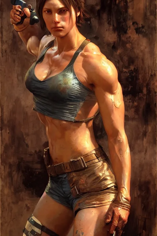 Image similar to muscular sweat jill valentine, covers with mud exhausted face close up, highly detailed painting by gaston bussiere, craig mullins, j. c. leyendecker 8 k